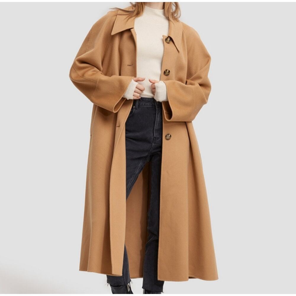 Silk Maison Double Breasted 100% Wool Coat with Belt NWT Size Small